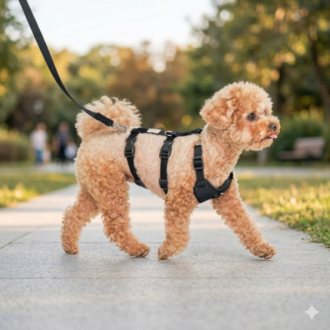 미르팩토리 강아지 소형견 관절보호 슬개골 앞섬방지 가슴줄 h형 하네스, 블랙, 1개