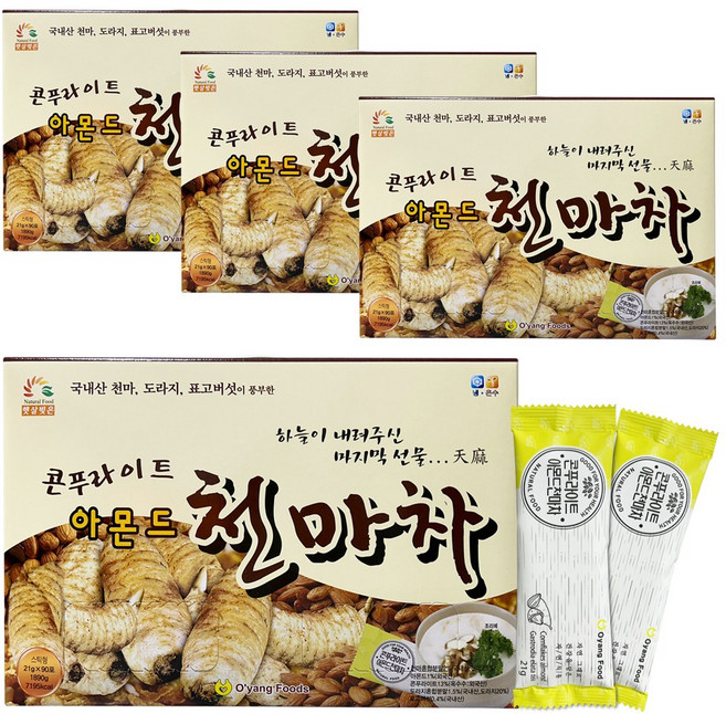 오양식품 콘푸라이트 아몬드 천마차 스틱형 선물세트 대용량 선식, 21g, 90개입, 4개