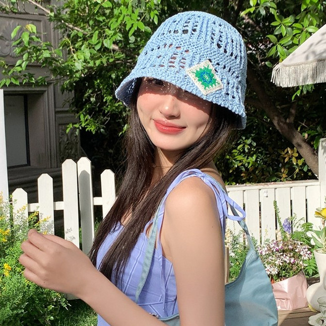 [Bahn.5컬러] 미아 니트 라벨 여름 라피아햇