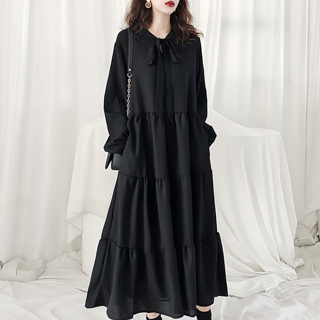 여성 봄 가을 긴팔 빅사이즈 루즈핏 롱 원피스 프렌치 데일리룩 원피스
