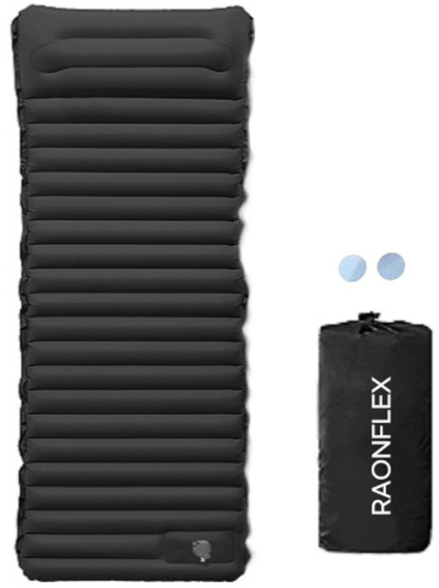 라온플렉스 캠핑 에어매트 백패킹 두꺼운 10cm 자충매트 여행용 차박 비박 나들이 야외 발펌프 에어베드 야전침대 휴대용 1인용 경량 이너텐트 매트리스, 블랙