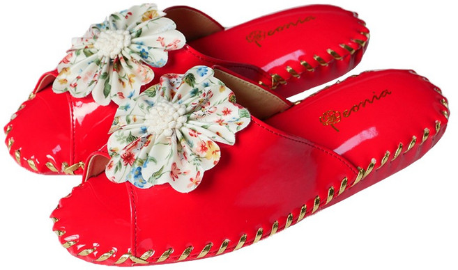거실화 에나멜왕꽃 여성 가죽실내슬리퍼 5color, 2.레드, 1개