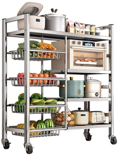 居家cheaper 四板三籃KC電器置物架 KC8032-4BK 推車 廚房架 書架 玩具架 置物架 收納架 鐵架 層架, 304不鏽鋼, 4層