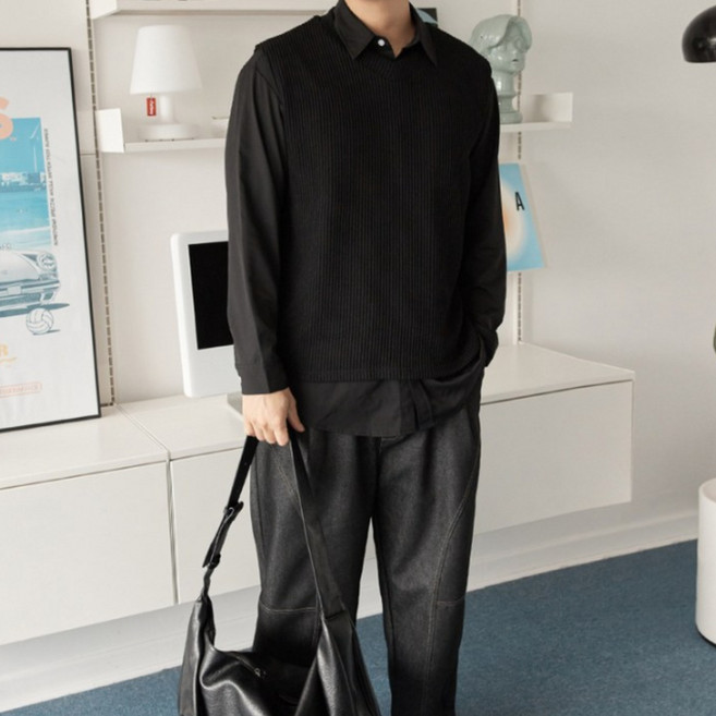 XL~6XL 바이모노 올데이 니트 베스트 남자 빅사이즈 조끼 가을 겨울 니트조끼 그린 브라운 멜란지 블랙 XL 2XL 3XL 4XL 5XL 6XL