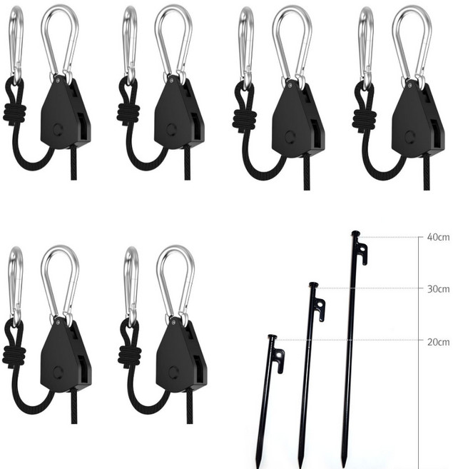 개짱이 고강도 단조팩 6P + 로프라쳇 1/8 6P+스트링 6P+강철비너 12P 1세트, 블랙