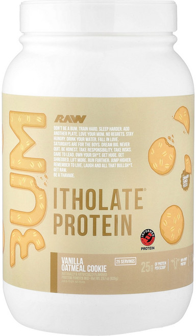 Raw Nutrition Bum Itholate® 단백질 바닐라 오트밀 쿠키 825g(29.1oz) Nutrition (로 뉴트리션), Raw Nutrition, Bum, Itholate®, 825g, 1개