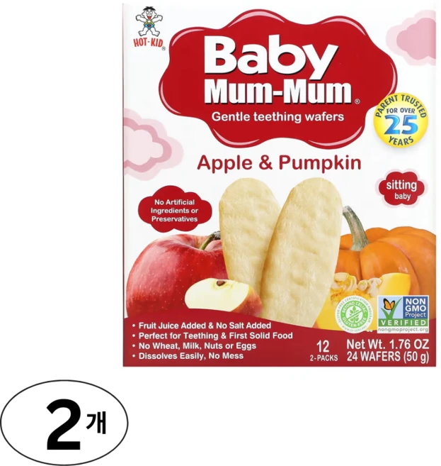 Hot Kid Baby Mum-Mum Gentle Teething Wafers 사과 & 호박, Apple & Pumpkin, 2개, 50g - 쿠팡