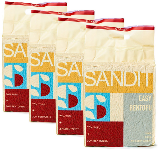 샌딧 벤토푸 3in1 두부+벤토 혼합모래 | 1.5mm 초미세입자 먼지제로 강력탈취, 무향, 4개, 7L