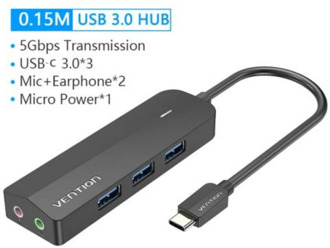 USB 외장 사운드 카드 외장형 어댑터 오디오 컨버터 분배기 Vention-USB 2 인 1 외부 USB 3.5mm 노트북 헤드폰 마이크 3.0 허브, CHINA_USB-C 3.0 HUB-0.15M