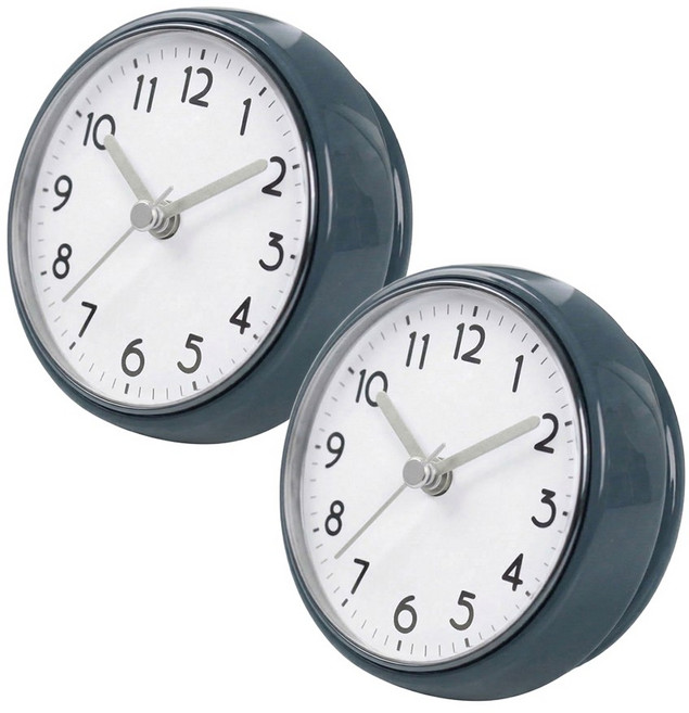 아띠꼴로 지각방지 무타공 욕실 화장실 방수 벽 시계 미니 원형, 매트네이비, 2개