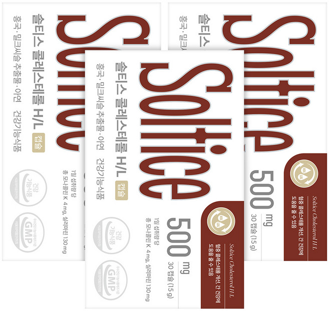 솔티스 홍국 콜레스테롤 HDL LDL 간 건강 밀크씨슬 면역 기능, 30정, 3박스