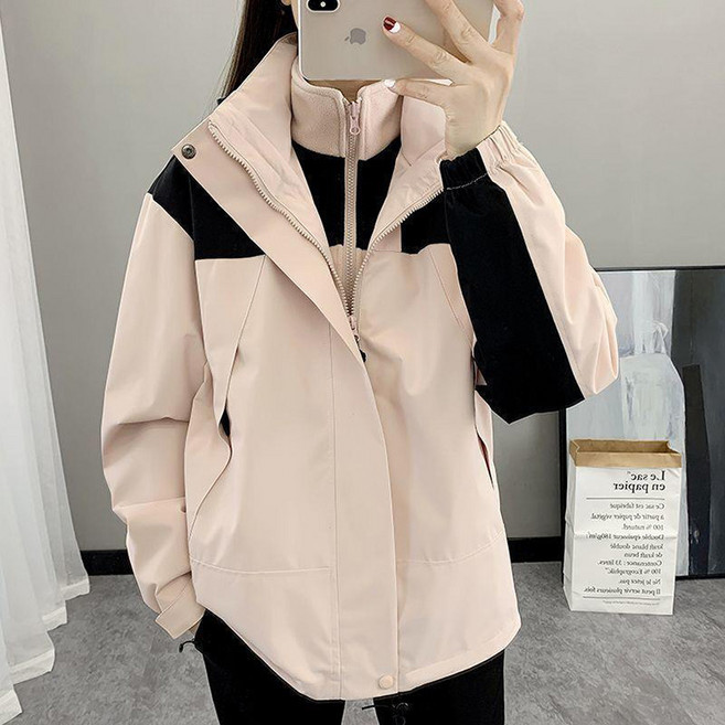 JUSTFEELING 윈드재킷 겨울 등산복 항공점퍼 후드집업 방풍 방수 플리스 안감 자켓 코트 후드 바람막이 방수 등산 탈부착 코트 3종세트