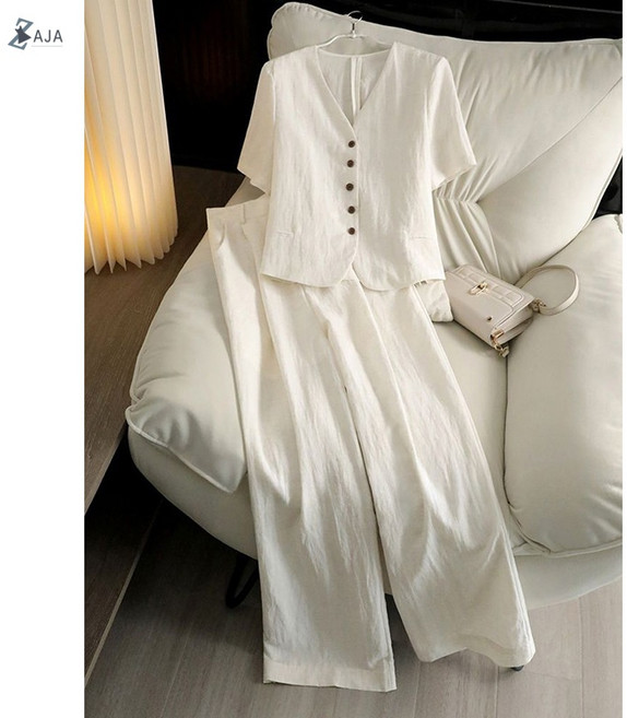 ZAJA 여성 여름 반팔 와이드 팬츠 세트 캐주얼 투피스 데일리룩 편한 코디