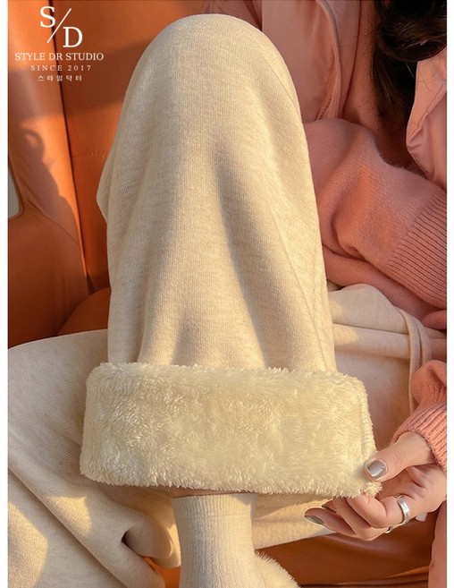 스타일닥터 여성 기모바지 겨울바지 하이웨스트 와이드팬츠 캐주얼 트레이닝팬츠 편안한 슬랙스 도톰 방한바지