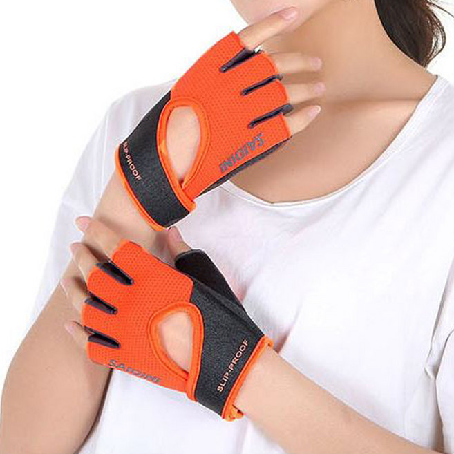 SINPAID 여성 헬스 스포츠 장갑 반장갑 등산 운전 낚시 골프 여름 봄 가을 여자, 오렌지