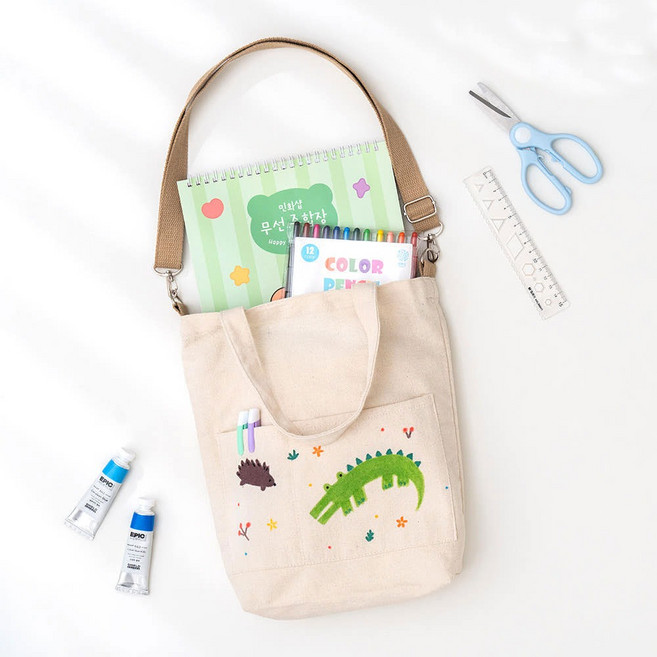 크로스 에코백 만들기 키트 투포켓 캔버스 스트랩 무지 천가방 재료 초등 미니 보조 가방 꾸미기 DIY 세트