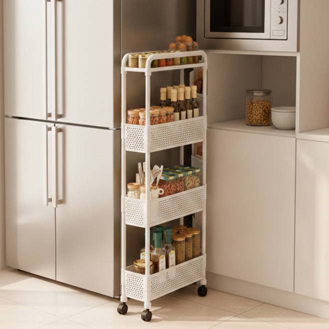 리치팡 15cm 틈새 수납장 이동식 트롤리, 화이트, 1개