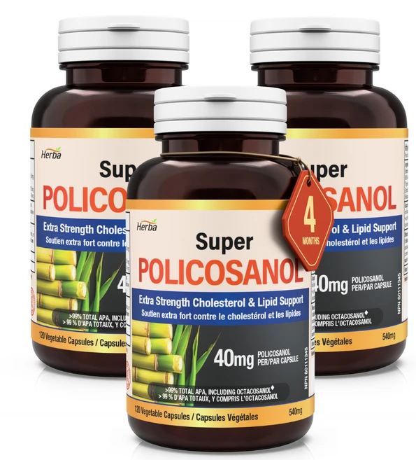 폴리코사놀 40mg 120식물성캡슐 9가지 지방족 알코올 99.23% 옥타코사놀 62.56% 함유 고함량 슈퍼 Policosanol 허바 캐나다, 3개, 120정 - 쿠팡