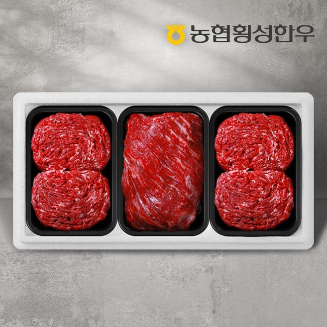 [농협횡성한우] 1등급 하누리정육세트 4호 1.2kg (국거리1팩+불고기2팩) /팩당400g, 1개