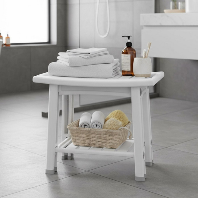 하루꿈 넓은 목욕의자 욕실 미끄럼방지 의자 튼튼한 다용도 스툴, 화이트