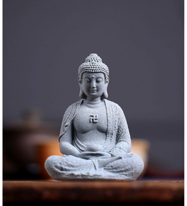 隨草憶境 水泥手雕佛像 釋迦摩尼如來佛 禪意靜坐 中式盆景微景觀