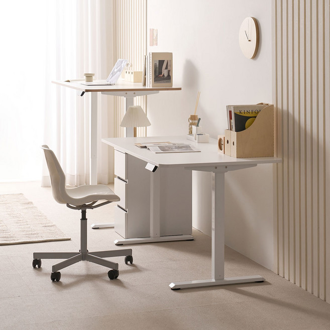 라자가구 위드 이온 듀얼모터 모션데스크 1200 + 서랍장, 화이트