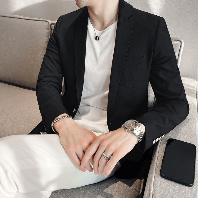 歐洲站休閒西裝外套男士2024年春秋新款商務修身大碼西服純色上衣