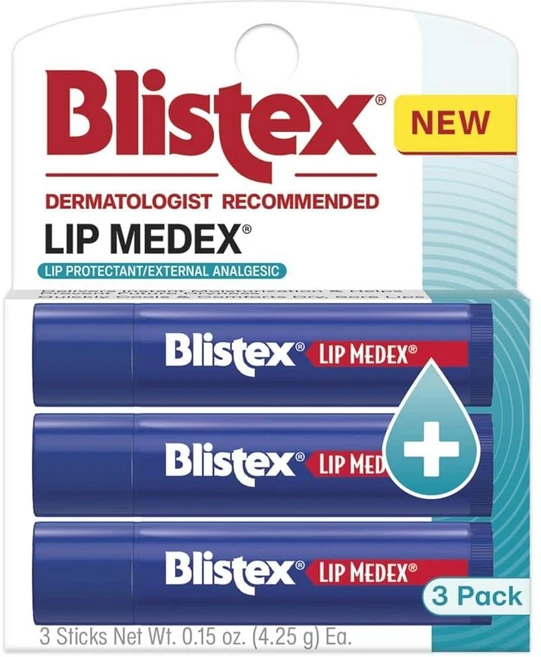 Blistex 립 메덱스 스틱 3개 각 4.3g(0.15온스) 고급 수분 공급 냉각 기능이 있는 약용 완화 진정 및 보호 입술에 건강한 균형 회복 1팩 184568, 3 Count (Pack of 1) - 쿠팡