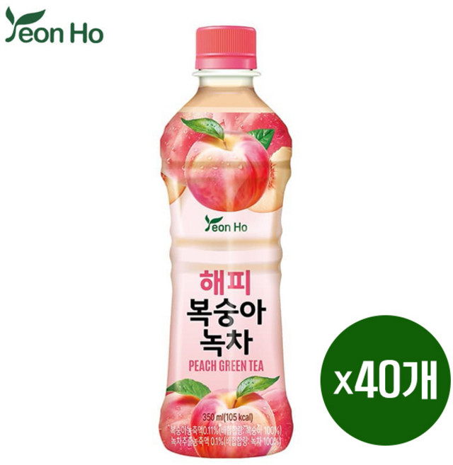 연호 해피 복숭아녹차, 350ml, 40개