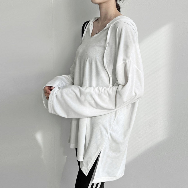 봄 찰랑 레이온 오버핏 롱 후드티