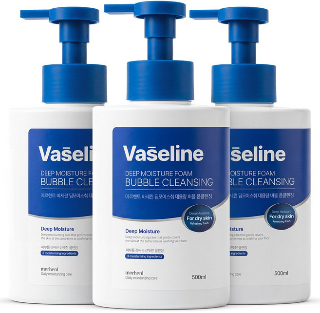 1+1+1 메르헨트 바세린 버블 대용량 폼클렌징 500ml 약알칼리 클렌징폼 세안제 폼클렌저 거품 남자 남성 여자 여성, 3개