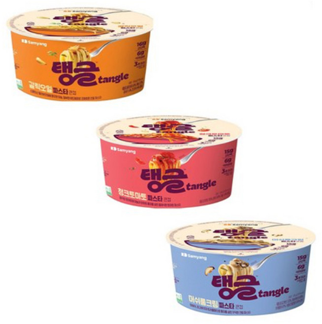 탱글 파스타 큰컵라면 3종 6입 혼합세트 (머쉬룸크림파스타2+갈릭오일파스타2+청크토마토파스타2), 1세트, 610g