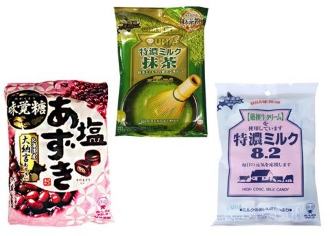 미카구토 사탕 3종(아주끼 캔디 105g+토쿠노 밀크캔디 115g+토쿠노 밀크마차캔디 81g), 1개