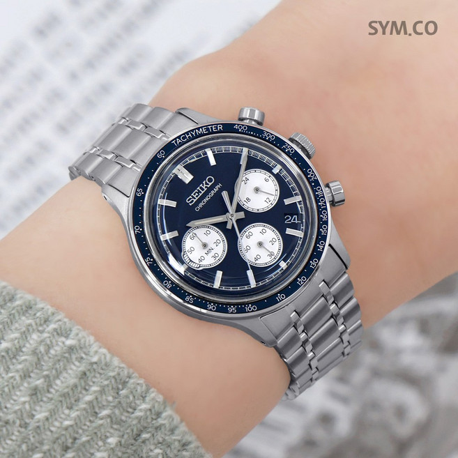 세이코 블루 판다 크로노 그래피 실버 블루 남자 메탈 손목시계