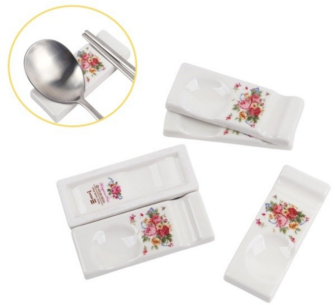 깔끔하고 예쁜 장미 포인트 도자기 수저 받침-5개입, 본상품