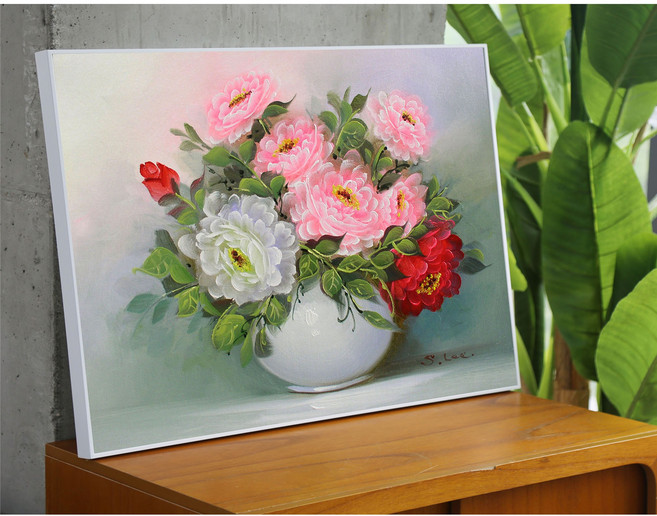 KNH ART 목단그림 행운 복들어오는 그림액자 개업선물 목단그림WD0003(10호), 화이트