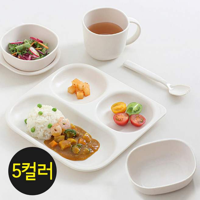 탁가온 네모 에코젠 3구 식판 풀세트(색상선택) 식판 공기 컵 스포크, 핑크