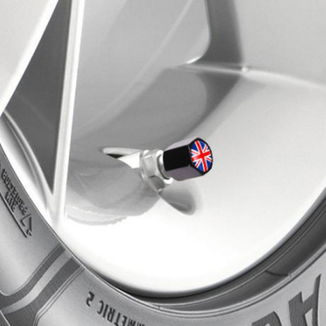 더시티오 자동차 타이어 에어밸브캡 타이어 마개 4p+키링세트 유니언잭, 검정, 1개