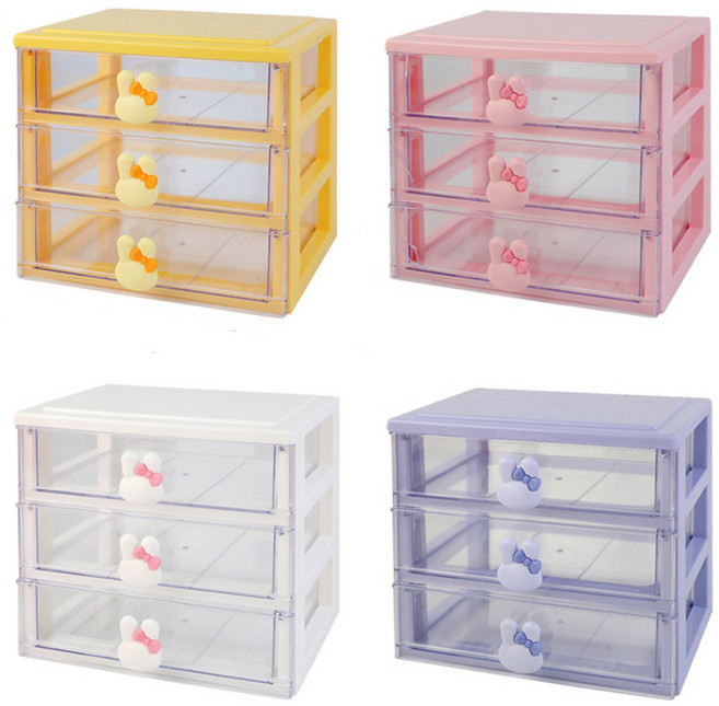 52홈 래빗 다용도 투명 미니 서랍 수납함, 3단 화이트