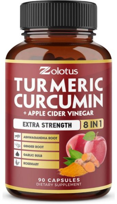 8 in 1 Turmeric Curcumin + Apple Cider Vinegar Capsules 3 Month Supply with Ashwagandha Ginger, 8 in 1 Turmeric Curcumin + App, 90