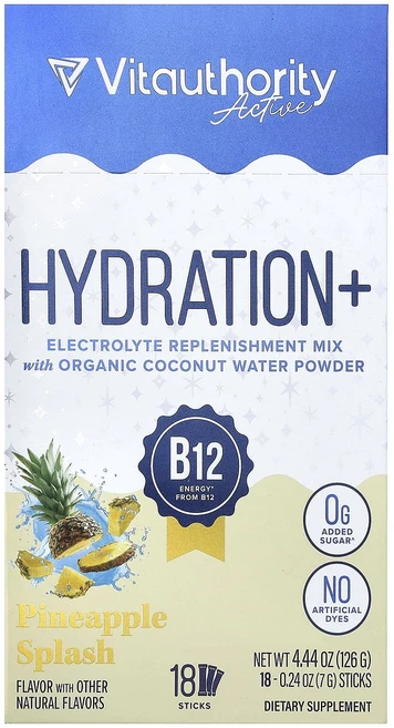 효과가 좋은 Vitauthority Active 하이드레이션+ 파인애플 스플래시 18개 스틱당 7g(0.24oz) 최저가격, VitauthorityActive하이드레이션파인애플스플, 126g - 쿠팡