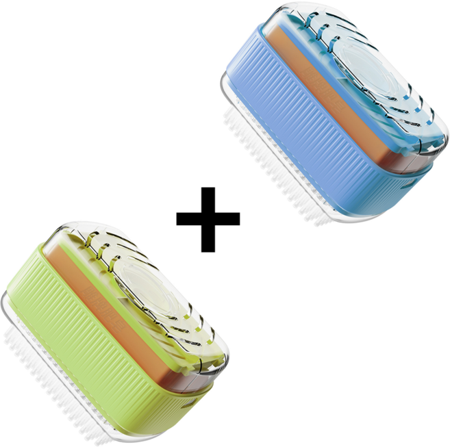 쉽게빨자 솔 달린 빨래 비누 세탁 거품 롤러 케이스 1+1, 파랑1개+초록1개, 1개