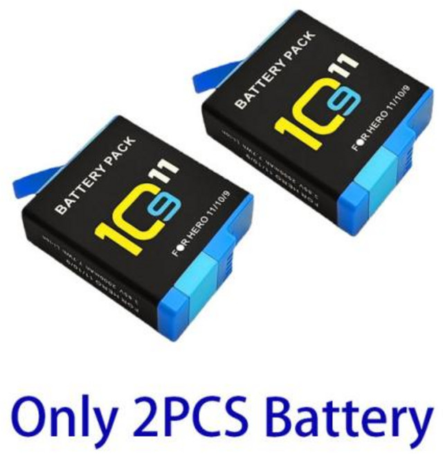 고프로 히어로 10 HERO11 HERO 9 리튬 이온 배터리 팩 모션 카메라 배터리 보관 2000mAh 충전식 배터리, 07 2PCS Battery, 2) 2PCS Battery