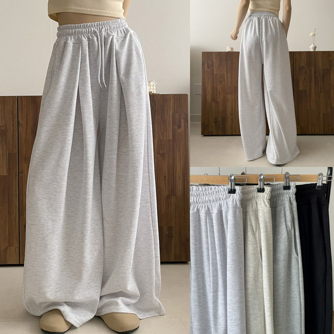 여성 오버핏 힙한 핀턱 와이드 롱 팬츠 봄 가을 통 긴 트레이닝바지