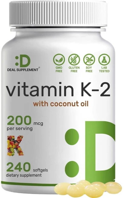 비타민K2 (MK-7) 200mcg 240정 버진 코코넛오일 소프트겔 프리미엄 메나퀴논-7, 1병, 1개 - 쿠팡