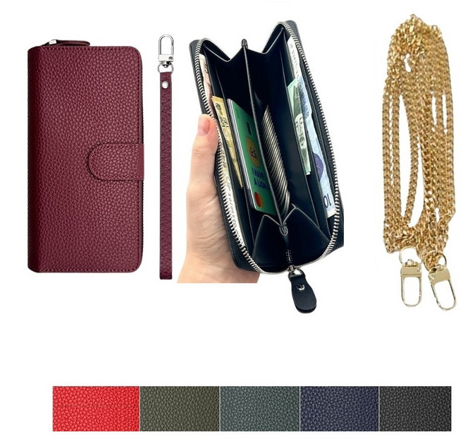 갤럭시A12 케이스 SM-A125 가죽 (뉴뉴) 샤롯트 오프리트 2IN1 (손목 스트랩 + 메탈올체인 목걸이줄) 카드 지폐 수납 자석 지갑