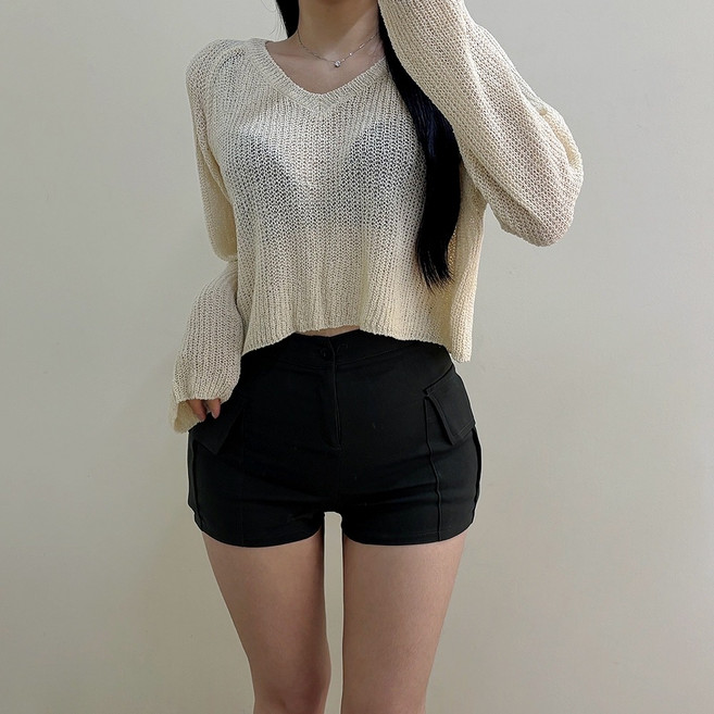 VANANA2 여름 여리핏 브이넥 긴팔니트