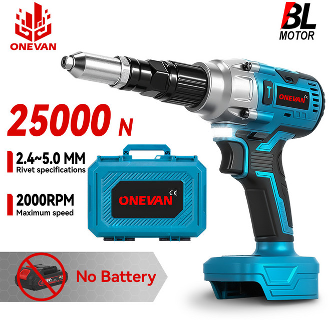 전기타카 실타카 타정기 레일건 ONEVAN 1200W 브러시리스 전동 리벳건 2.4-5.0mm 리벳용 25000N 무선 리벳팅 공구 마키타 18V 배터리용, [01] 옵션1