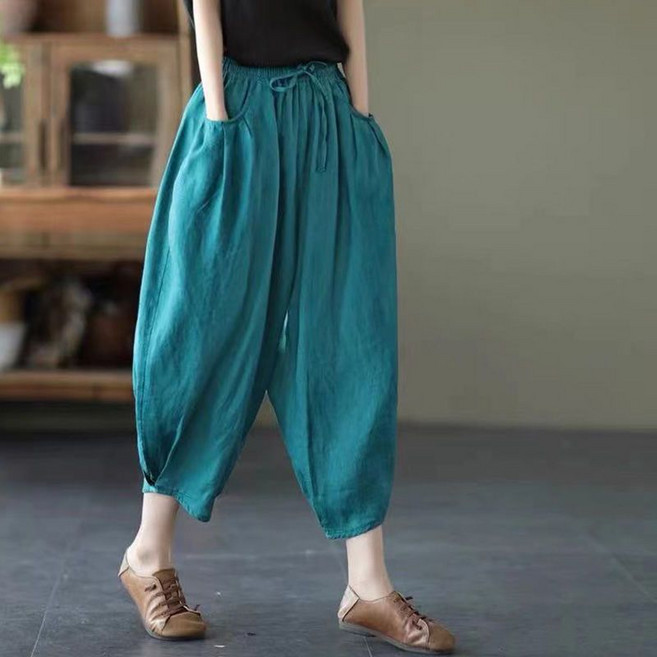 여성용 빅사이즈 와이드 편한 밴딩 9부팬츠 면마 바지