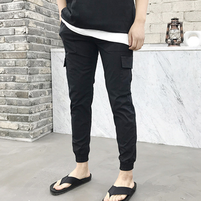 용된다 남자 여름 린넨 스판 카고 조거 밴딩팬츠